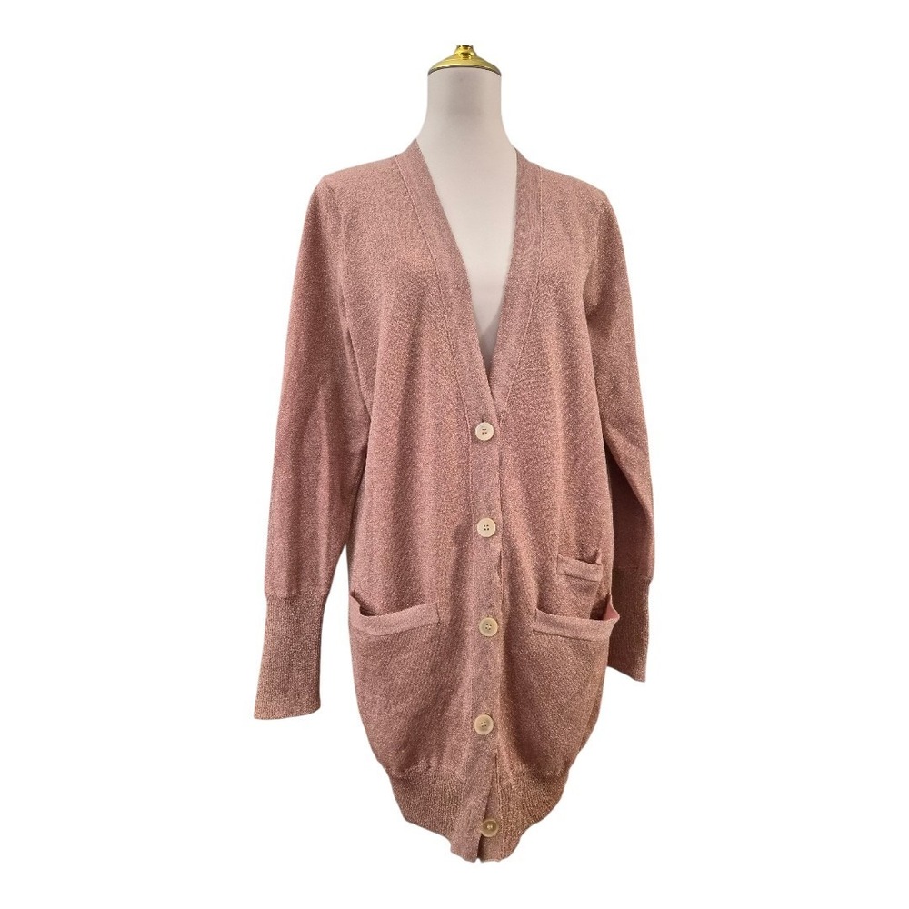 J.Crew Collection‎ Metallic Blush Pink Cardigan Sweater Women's Medium Pockets